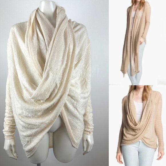 Alice + Oliva Draped Front Cardigan Knit Embellished Sequins Wool Cream Size XS - Picture 1 of 9